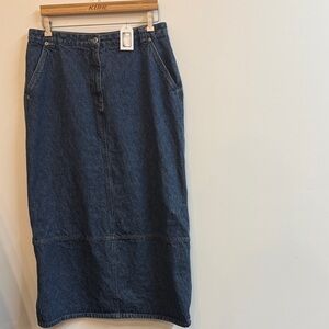 Vintage Classic Blue Denim maxi Jean Skirt with back slit women’s size 15 large